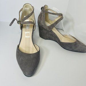 Cole Haan Women's Sz 7.5 B Lacey Suede Walnut Wedge Ankle Strap 3" Heels NWNT